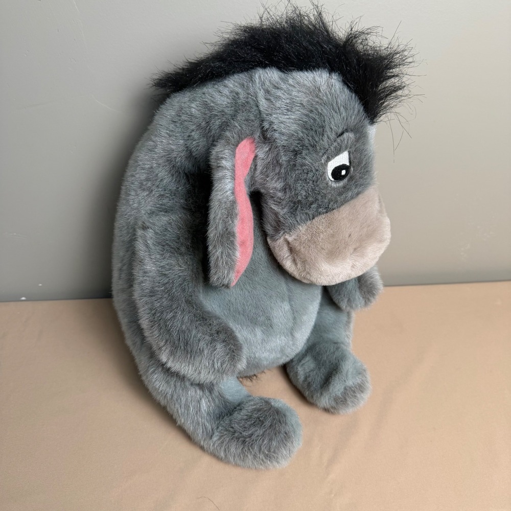 Disney Store Winnie the Pooh Eeyore Plush 15 Inch Stuffed Animal Pink Bow Tail